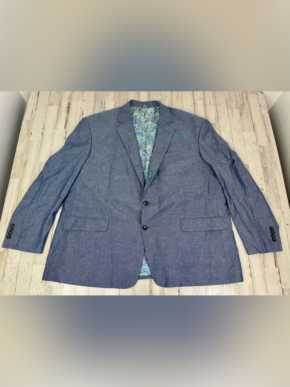 Oak Hill Blue Solid 2 Button Blazer Men’s 54/56R Metal Buttons